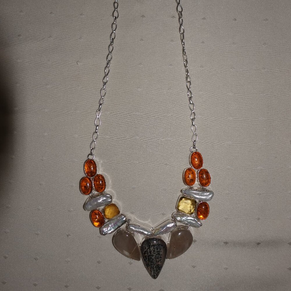 BEAUTIFUL 925 Sterling Silver Handmade MULTICOLOR Gemstone Necklace